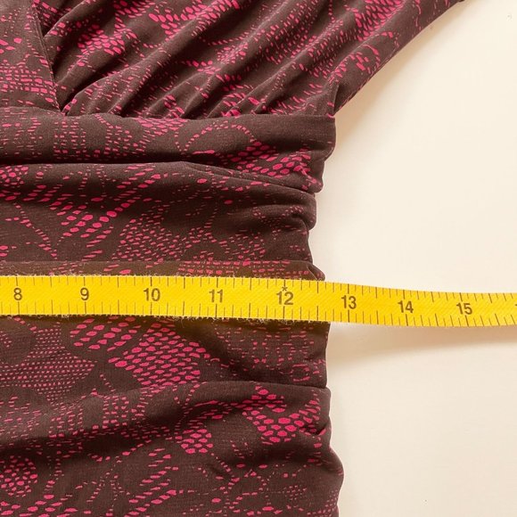 NWT Shape FX Dress S Pink Black Lace Ruched Fit Flare 3/4 Sleeve Built in Girdle - Picture 10 of 12